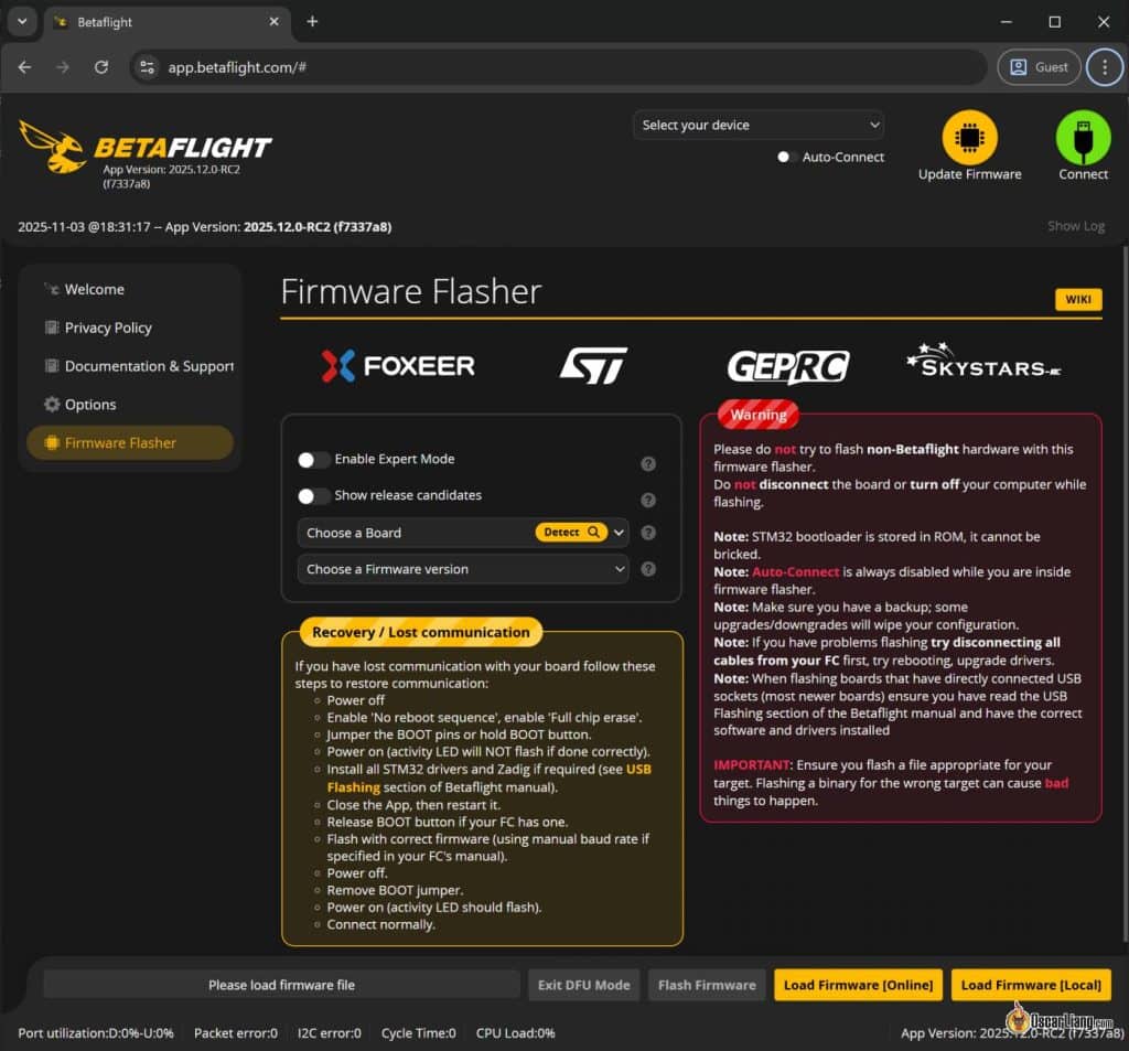 Betaflight Configurator 固件刷写界面 — 版本管理与更新