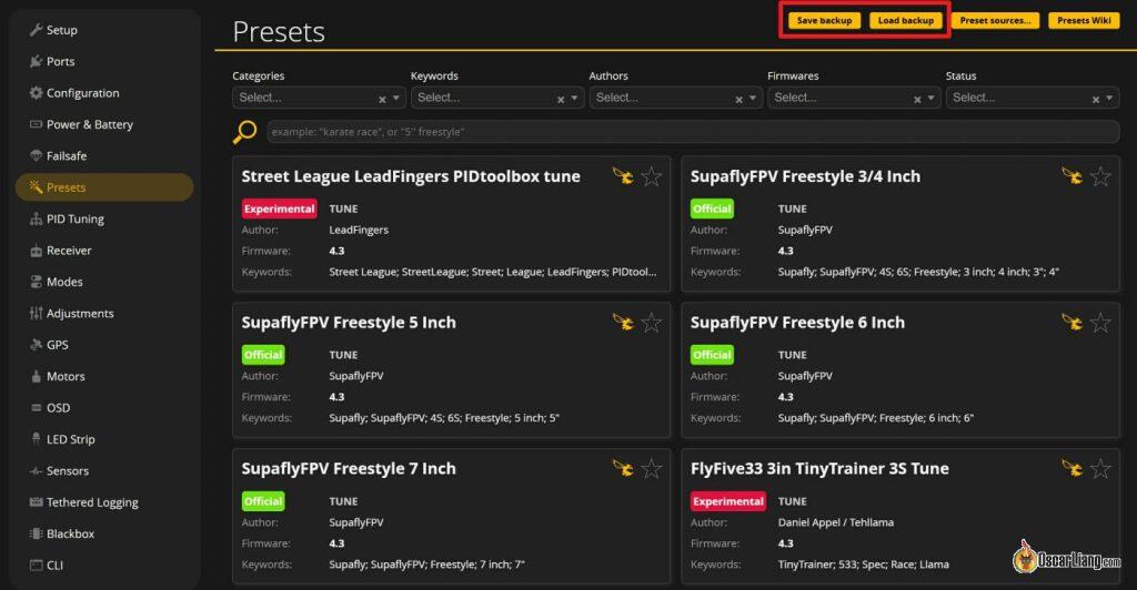 Betaflight Presets 预设界面 — 社区生态共享的配置方案