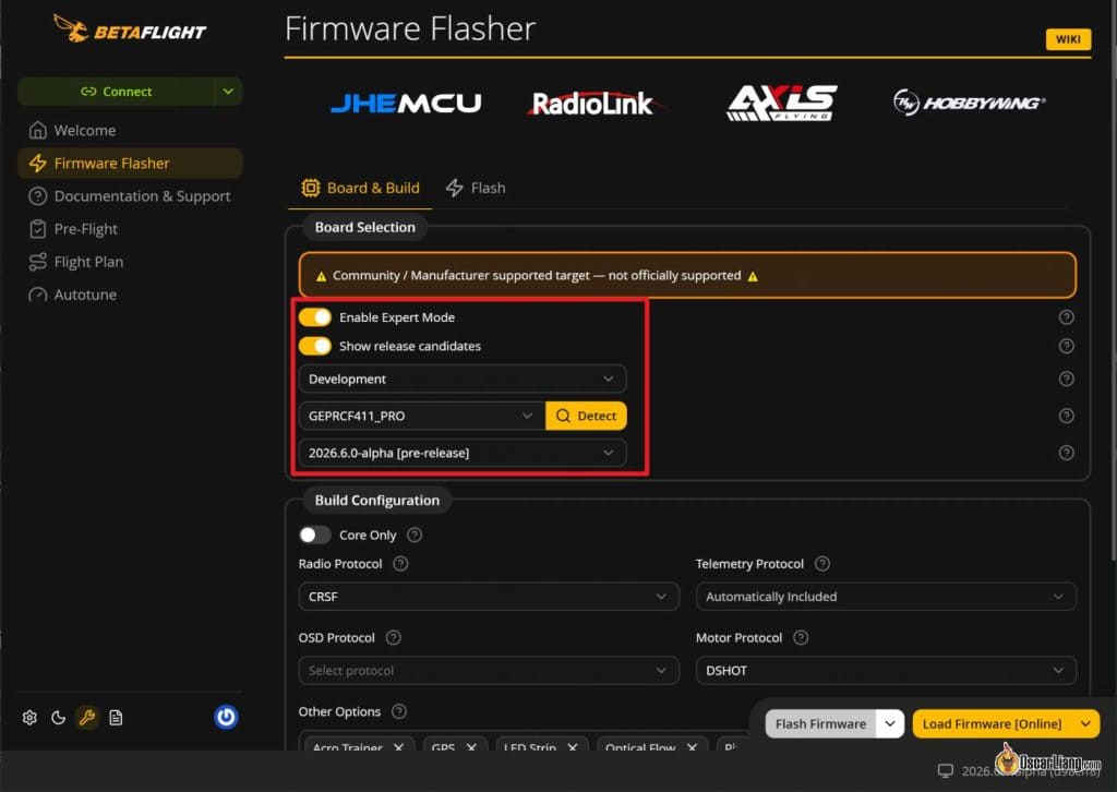 Betaflight Configurator 刷固件界面