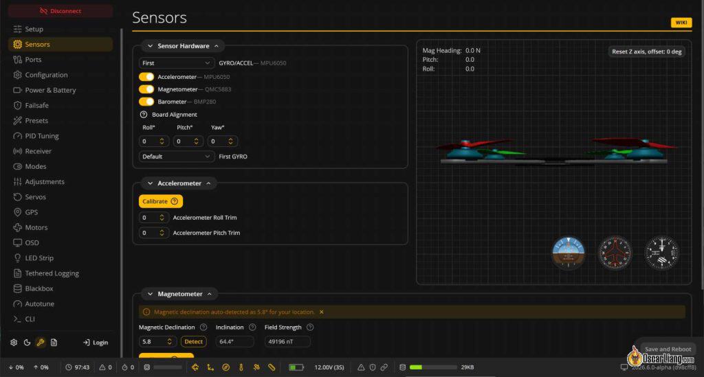 Betaflight Configurator 传感器页面